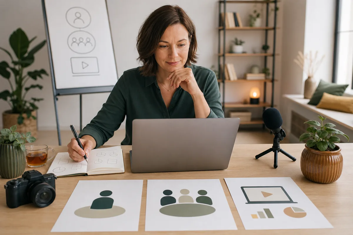 Coachin plant am Laptop Kurs, Coaching und Mitgliederbereich für ihr Online-Angebot