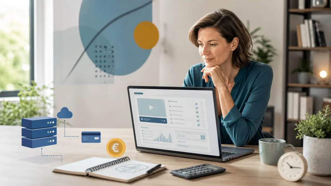 Coach kalkuliert die Kosten für einen professionellen Mitgliederbereich mit Kursplattform, Zahlung und Technik