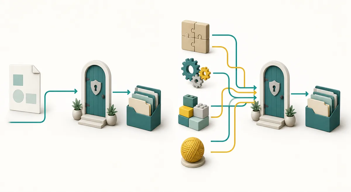 Vergleich zwischen einem durchgängigen System und mehreren verbundenen Tools